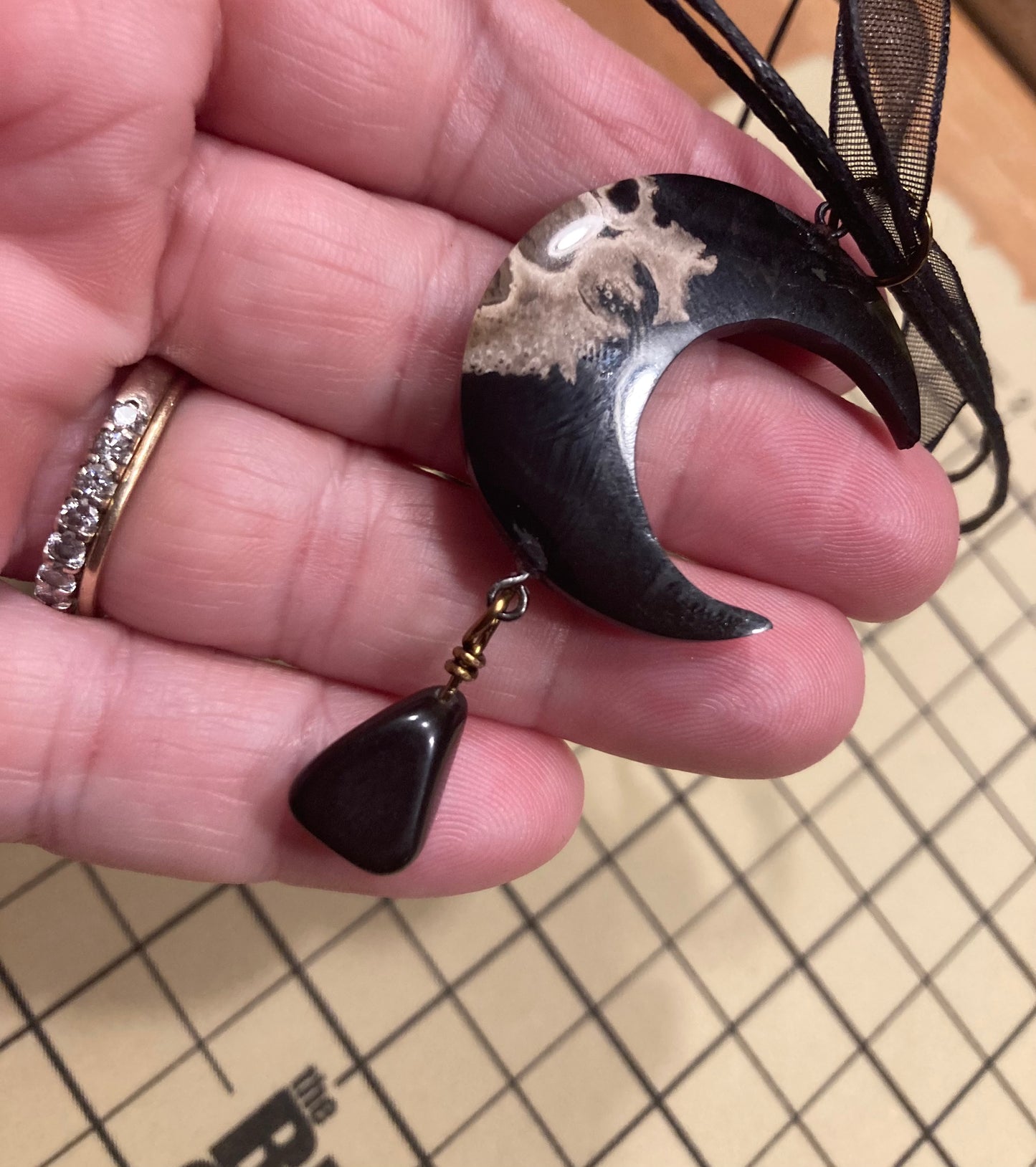 Crescent Moon 🌙 Palm Root stone pendant necklace