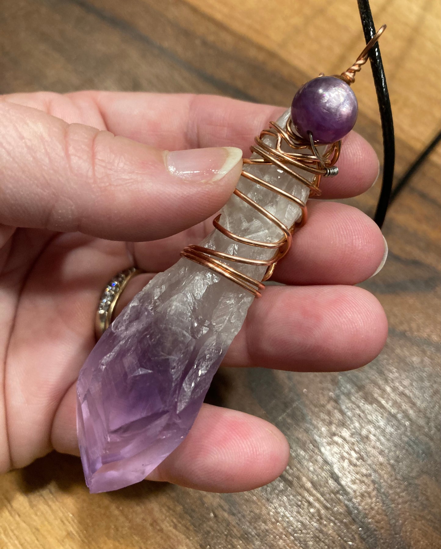 Copper wrapped 💜Amethyst💜 with Lepidolite accent bead💜