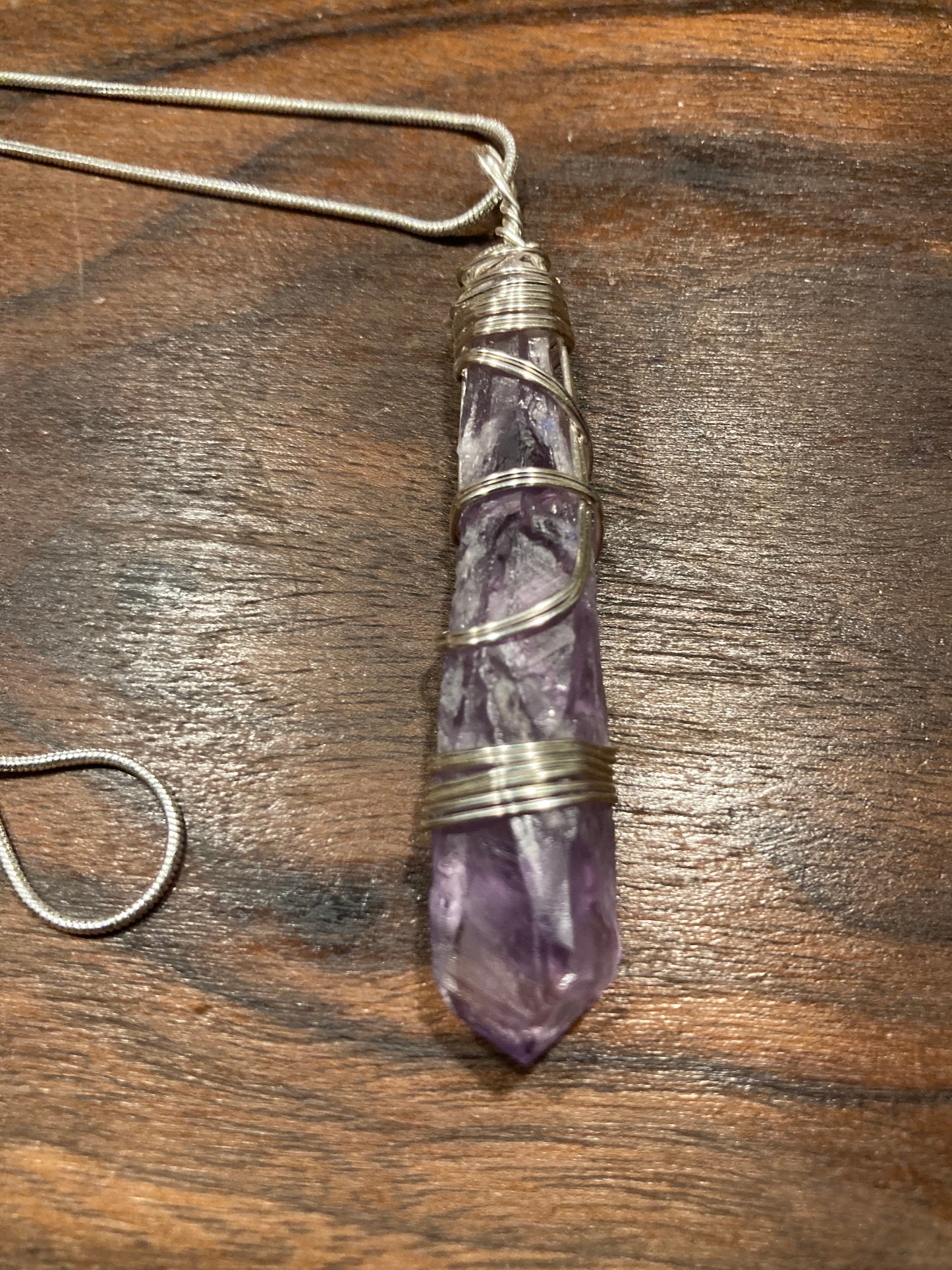 Amethyst 💜Silver wrapped pendant necklace