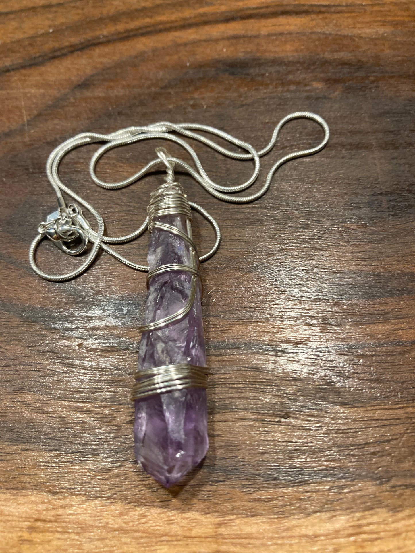 Amethyst 💜Silver wrapped pendant necklace