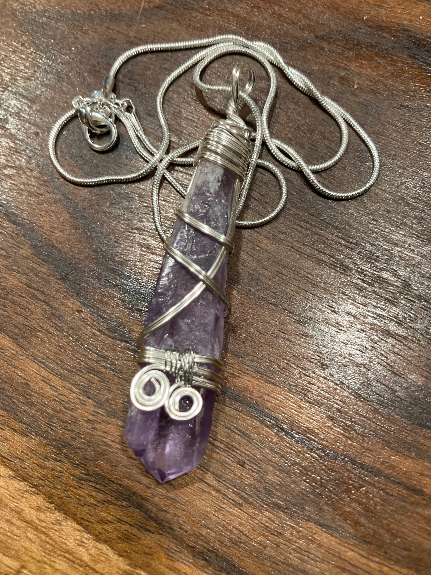 Amethyst 💜Silver wrapped pendant necklace