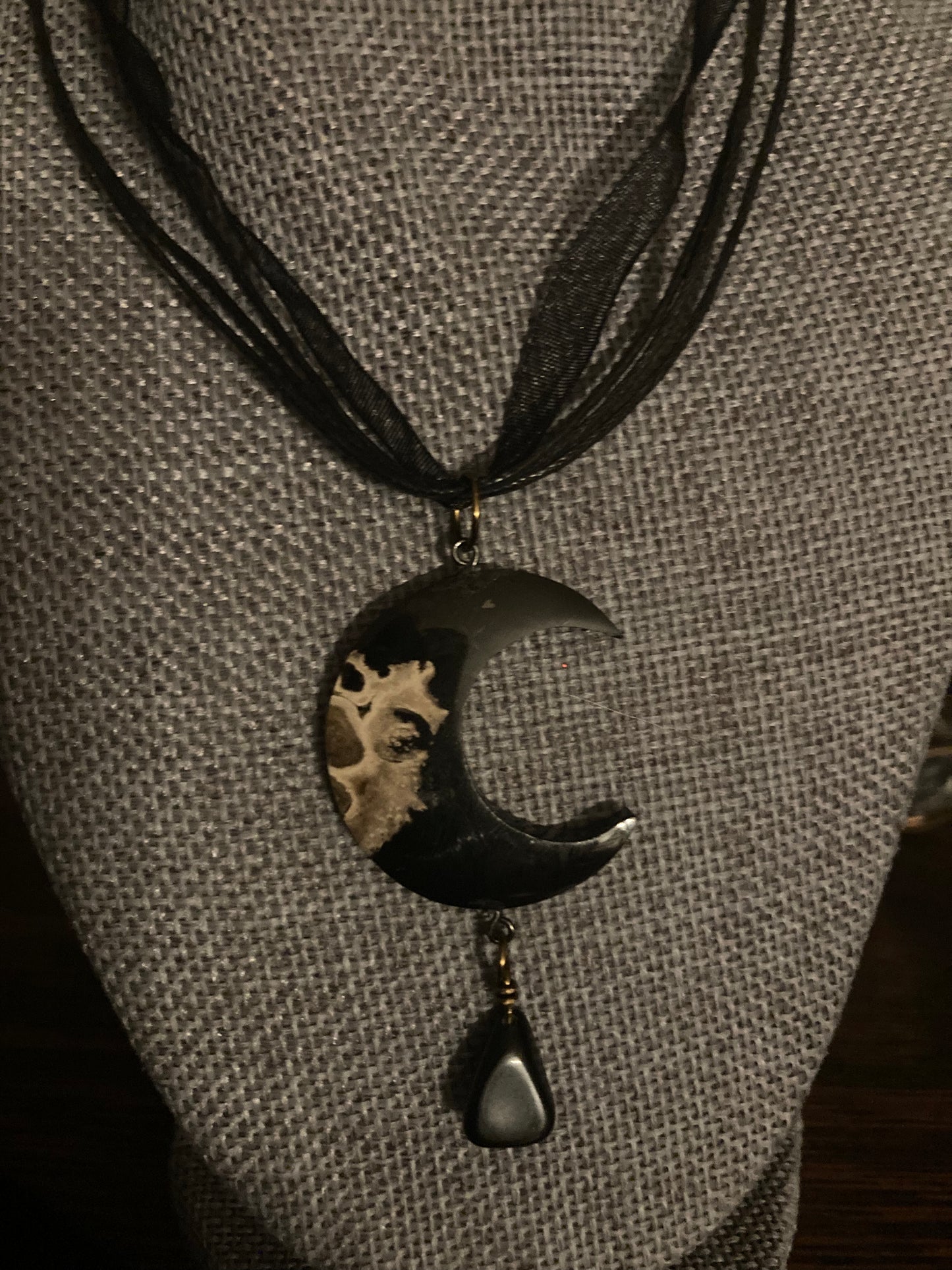 Crescent Moon 🌙 Palm Root stone pendant necklace