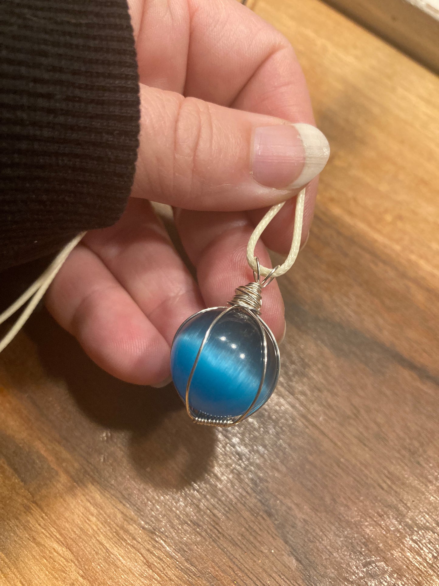 Blue cat's eye sphere Necklace