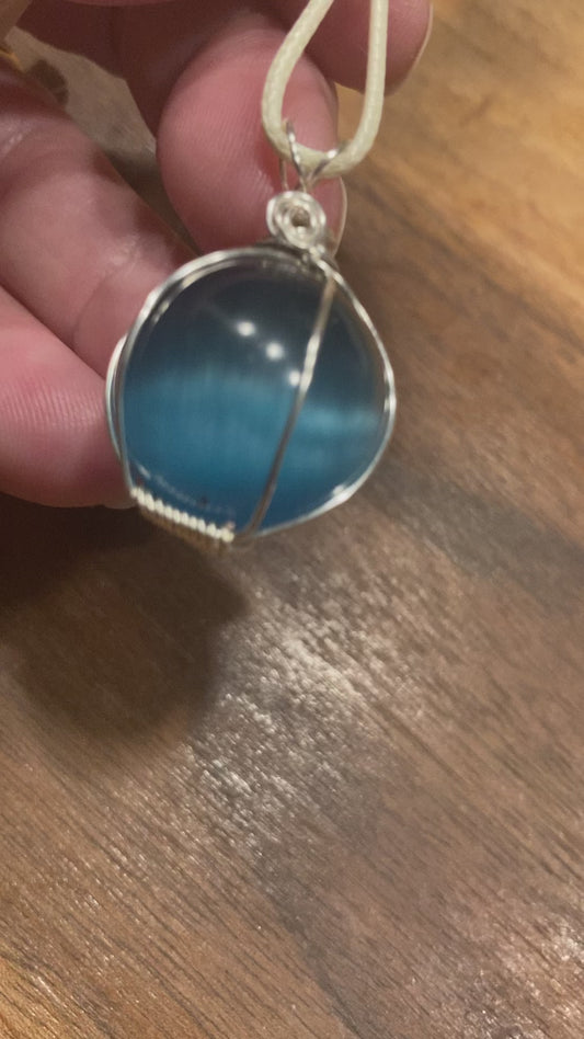 Blue cat's eye sphere Necklace